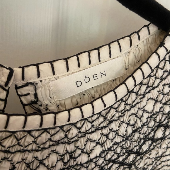 Doen Dress Womens Small White Black Smocked Organic Cotton Boho Long Sleeve - Picture 12 of 14